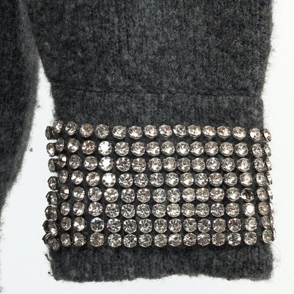 Alexander Wang Charcoal Wool-Blend Crystal-Cuff Cardigan - Picture 6 of 9